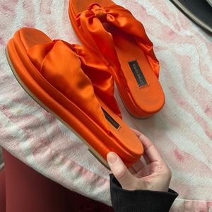 Stine Goya Orange Satin Platform Sandals size 38